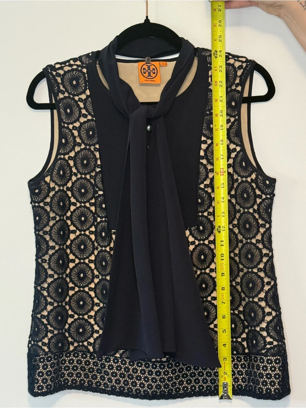 Tory Burch Navy Blue Crochet/Lace Overlay Top - Sz. 6